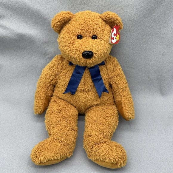 Vintage TY Beanie Buddies Fuzz Bear Brown Blue Bow Tie 1999 Plush Stuffed Toy 13 - Picture 3 of 13